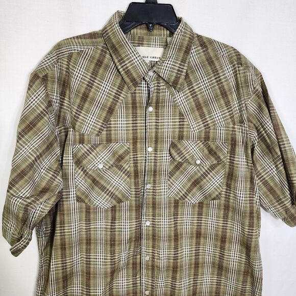 Eagle Crest Men's Shirt Size XLT Green Pearl Snap Up Plaid Western Short Sleeve - Picture 3 of 9
